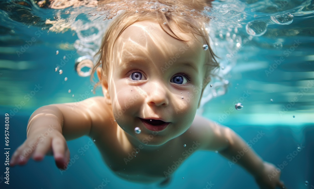 a baby swimming in water