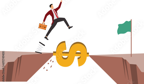 Businessman jumping currency, Coin, Competition, Conquering Adversity, Cracked