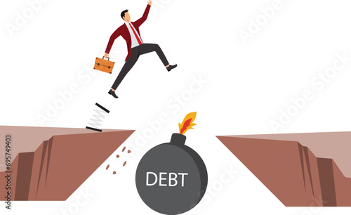 Businessman jumping debt, High Up, Home Finances, Horizontal