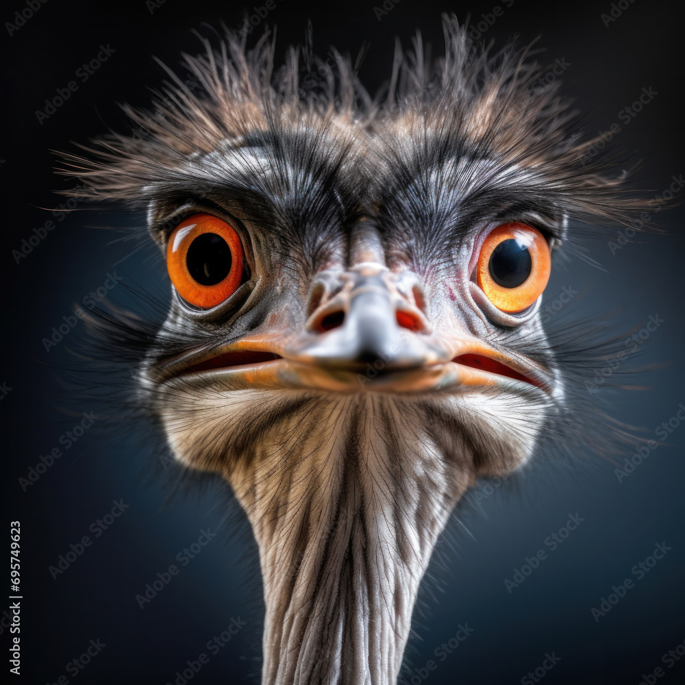 Obraz premium A bird ostrich with funny look, Big bird from Africa, Long neck and long eyelashes.