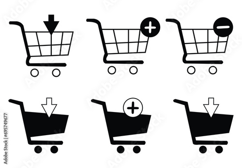 Shopping cart icons set. Supermarket shopping basket design. Food cart. Purchase symbol. Isolated raster image on white background 8 2 2
