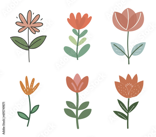 Set of drawn flowers. Drawing style. Various colorful flowers for drawing, textile. Interior painting. flat design.