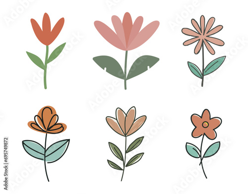 Set of drawn flowers. Drawing style. Various colorful flowers for drawing  textile. Interior painting. flat design.