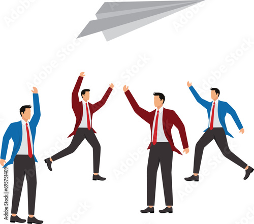 A group of Businessmans scrambling for paper airplanes in the air © Master Art