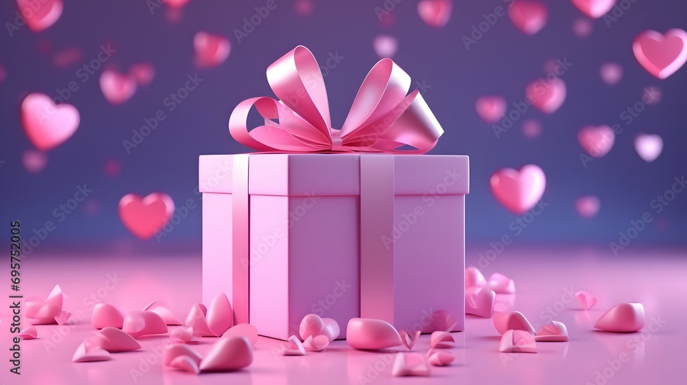 Valentine's Day Gift Boxes with Hearts and Bokeh Background