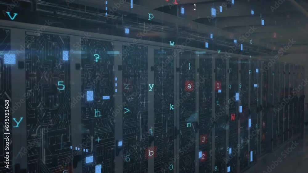 Animation of cyber attack text and data processing over computer servers Animation of cyber attack text and data processing over computer servers