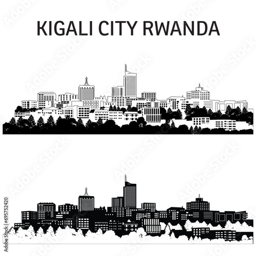 Kigali cityscape vector featuring sleek silhouettes. Perfect for print and digital projects, this editable skyline captures Rwanda's vibrant urban essence with precision and style photo