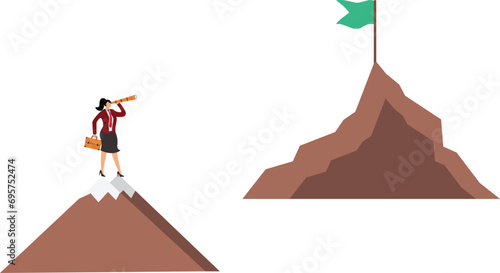 Mountain peak, Mountain,Aspirations,Business,Concepts,Illustration, Businesswoman