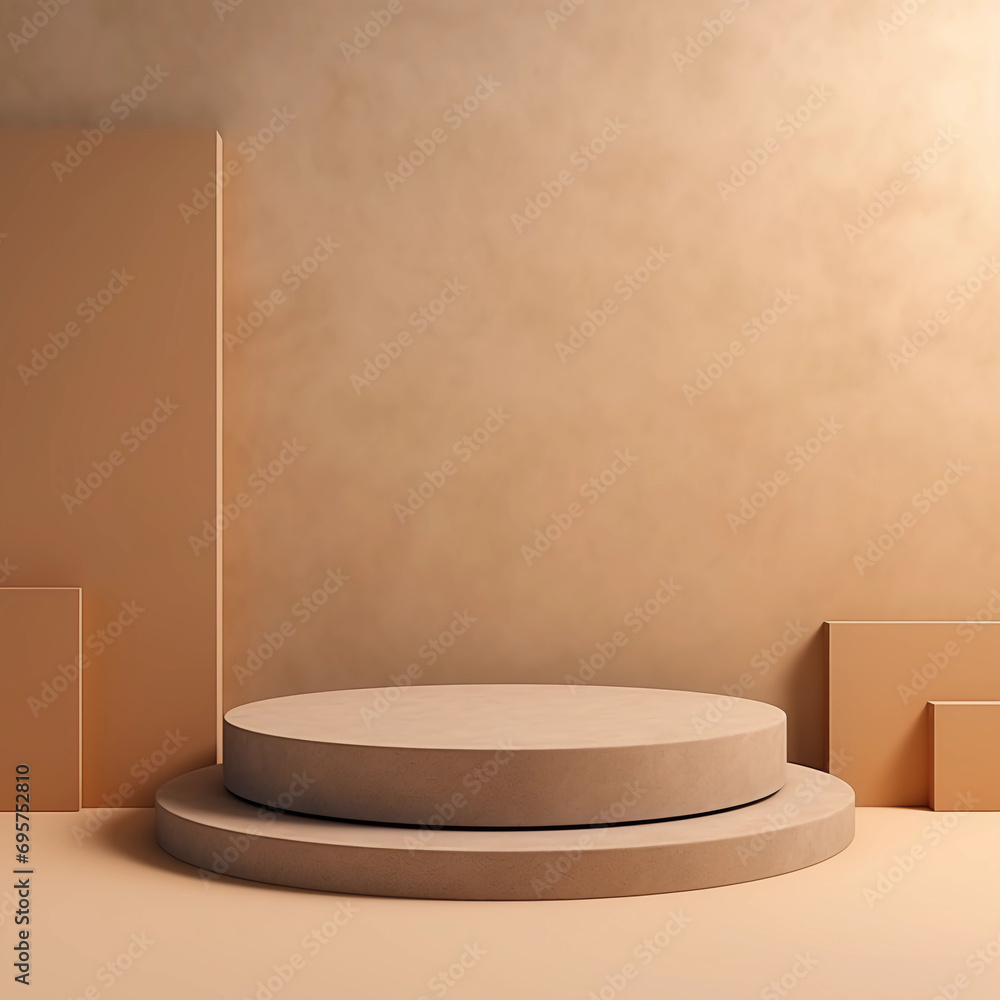 Wooden product display podium with brown background, Minimalistic nature background, Template design for cosmetics, beauty, nature product showcase, poster, banner, cover design, AI generated. Wooden product display podium with brown background, Minimalistic nature background, Template design for cosmetics, beauty, nature product showcase, poster, banner, cover design, AI generated.