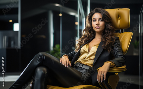 young indian businesswoman sitting on armchair