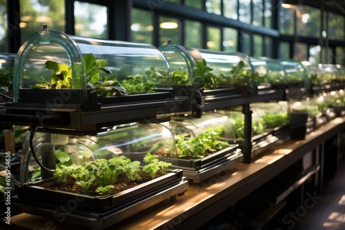  State-of-the-art aquaponics system growing fish and vegetables, Generative AI photo