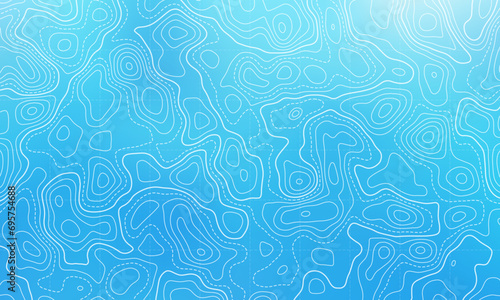 Ocean bottom topographic line map curvy wave isolines vector illustration.