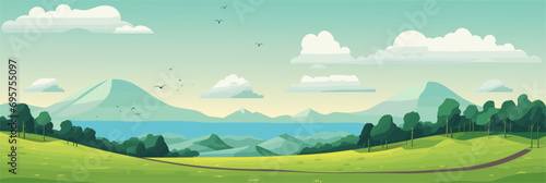 illustration vector of landscape with mountains and forest