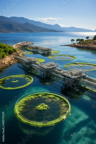 Modern fish farm with recirculating aquaculture systems, Generative AI photo