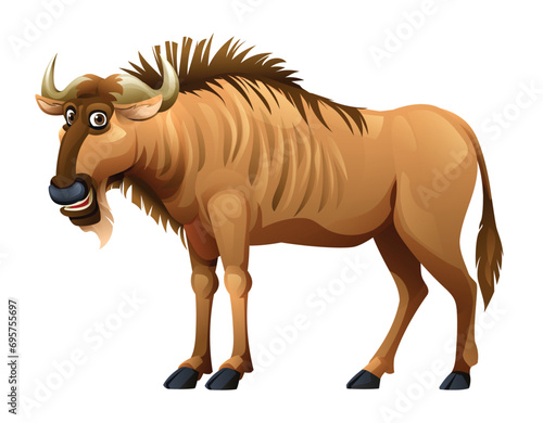 Wildebeest cartoon vector illustration isolated on white background