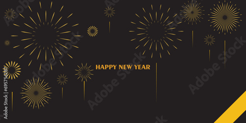 Vector Bright Colored Fireworks on night sky background.