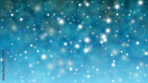 Magic Abstract Defocused Bokeh Circles Background Design.  Christmas snowfall Vector Horizontal Illustration. Cosmic Print. Glitter confetti. Good for Banners, Posters, Covers, Flyers, Cards.