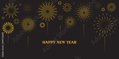 Vector Bright Colored Fireworks on night sky background.