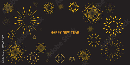Vector Bright Colored Fireworks on night sky background.