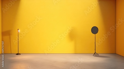 A bright yellow room with two lamps and a mirror. Suitable for home decor and interior design projects