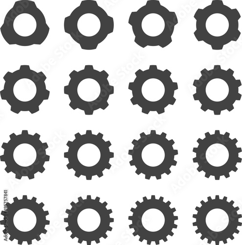Gear setting vector icon set. Progress or construction concept. Isolated black gears mechanism and cog wheel. Cogwheel icons UI vector. © faDesign