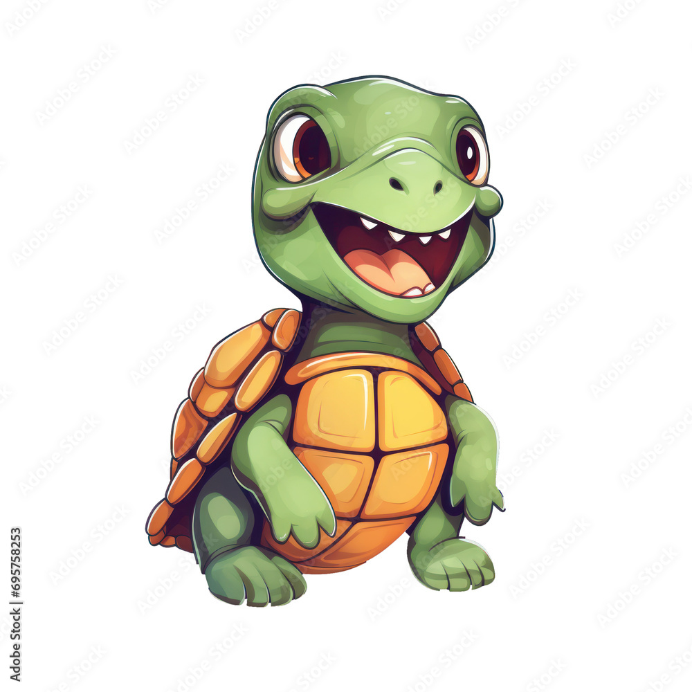 Fototapeta premium Green turtle tortoise reptile animal with cute style, png transparent 