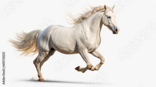 A white horse in full gallop on a plain white background. Suitable for various creative projects