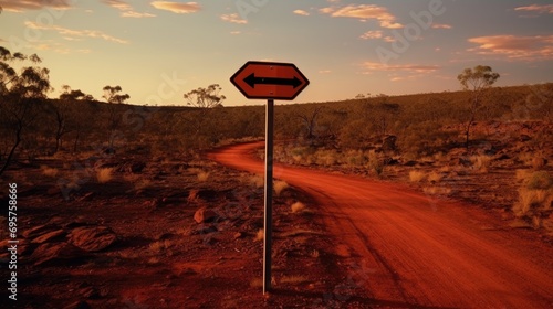 A red stop sign placed on the side of a dirt road. Suitable for traffic safety and road infrastructure concepts