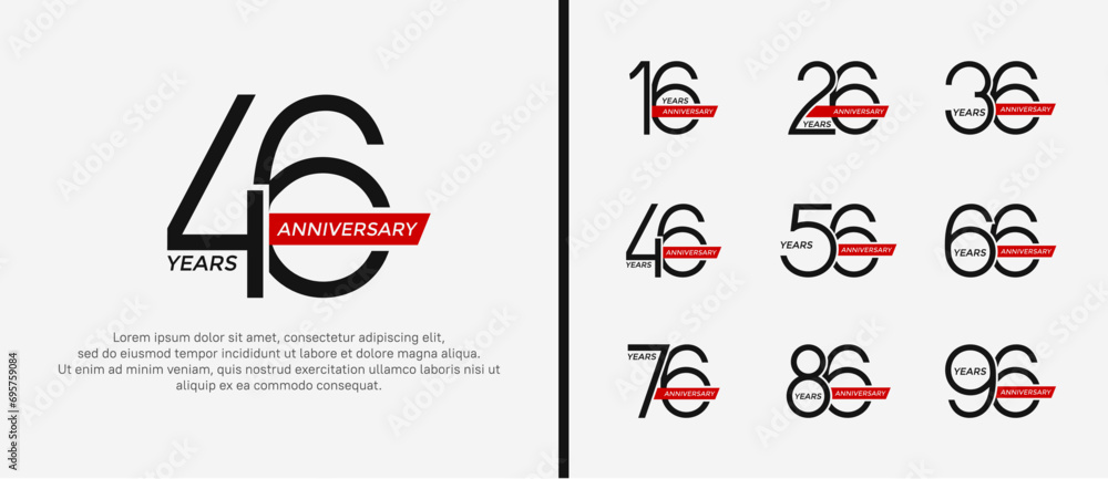 set of anniversary logo black color and red ribbon on white background for celebration moment set of anniversary logo black color and red ribbon on white background for celebration moment