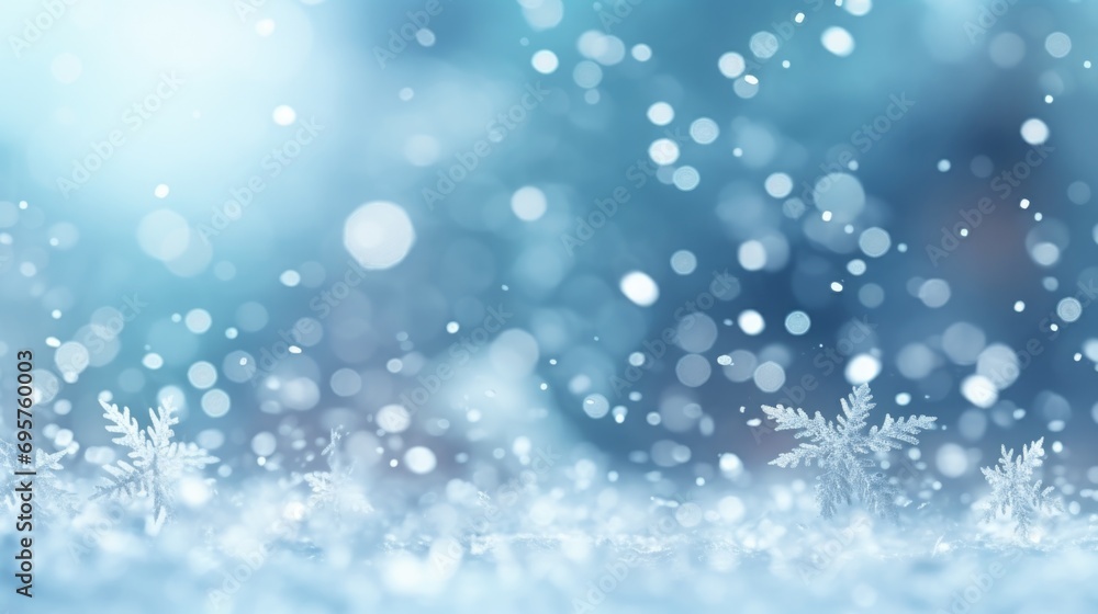 Close up view of snow flakes on a blue background. Perfect for winter-themed designs and holiday promotions