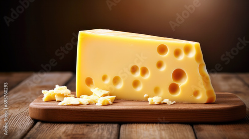 piece of cheese on wooden background