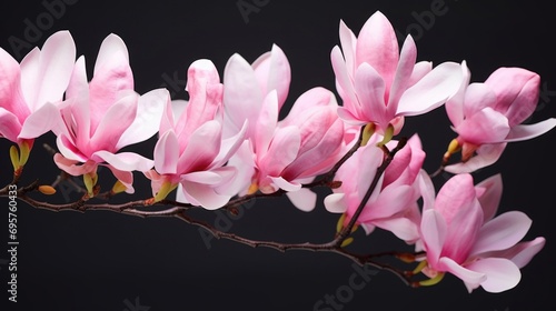 A close up view of a pink flower on a branch. This image can be used for various purposes