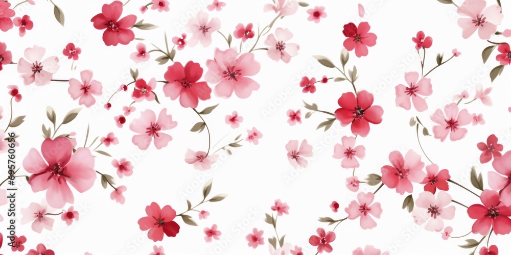 A beautiful pattern of pink flowers on a clean and crisp white background. Perfect for adding a touch of elegance to any project or design