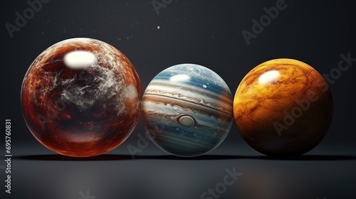 Three planets floating in space against a black background. Perfect for science fiction or astronomy-related projects