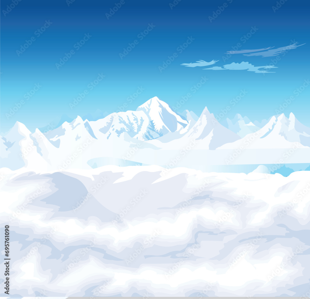 winter mountain with clouds and snow vector illustration