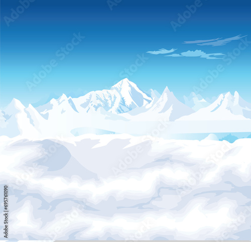 winter mountain with clouds and snow vector illustration © Gunel