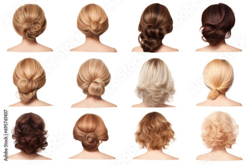 A compilation of various hair styles showcasing different trends and looks. Perfect for hair salons, beauty blogs, and fashion magazines photo