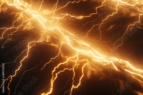 Close up of a lightning effect on a black background. Suitable for adding an electrifying touch to designs or illustrating power and energy