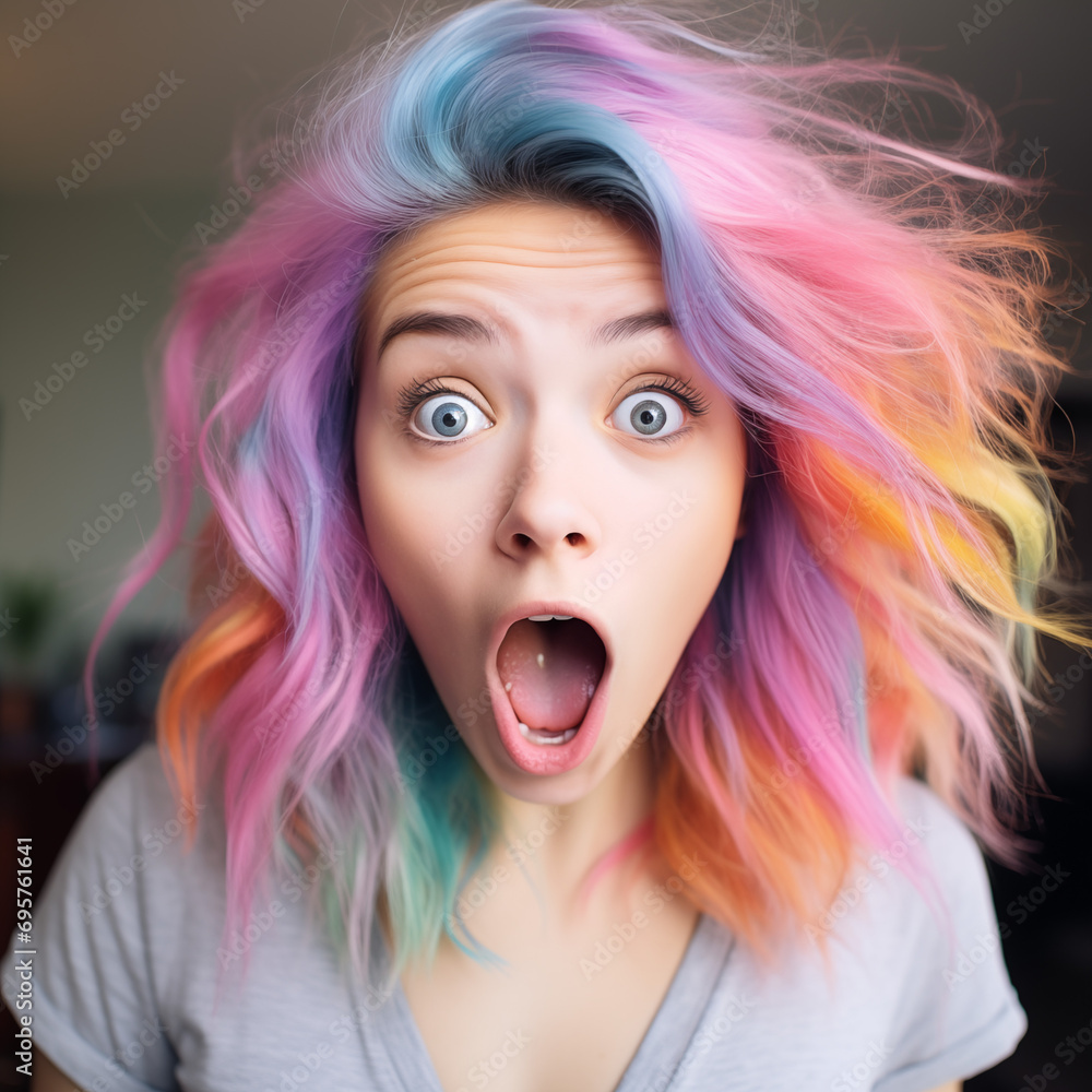 Generative AI: girl with an expression of absolute shock and surprise Generative AI: girl with an expression of absolute shock and surprise