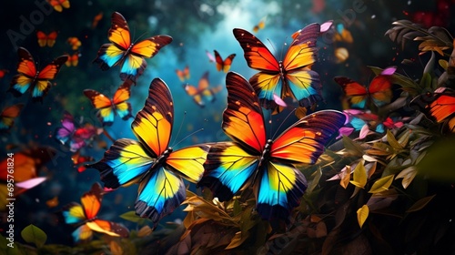 A kaleidoscope of stylish and colorful butterflies in a mid-air dance, their vibrant wings creating a mesmerizing display of nature's living artwork © GraphicXpert11