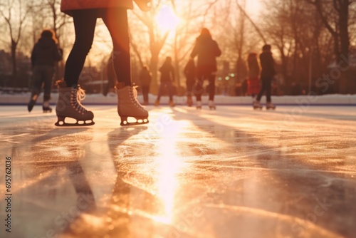 A group of people enjoying skating on an ice rink. Suitable for various winter sports or recreational activities