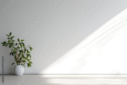 A plant in a white vase displayed in a white room. Suitable for interior design and home decor concepts