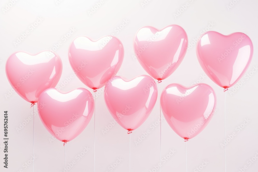 A bunch of pink heart-shaped balloons floating in the air. Perfect for expressing love and affection. Great for Valentine's Day, anniversary celebrations, or romantic events