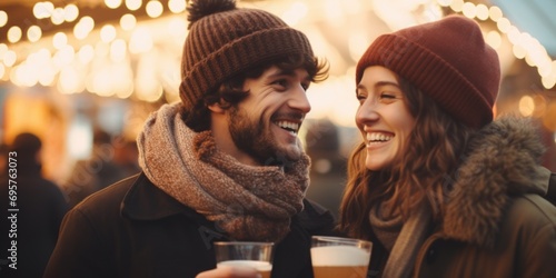 A picture of a man and a woman holding beer glasses. Perfect for illustrating social gatherings or celebrations.