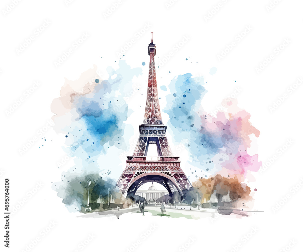 Watercolor sketch of Eiffel Tower Paris France. Vector illustration design.