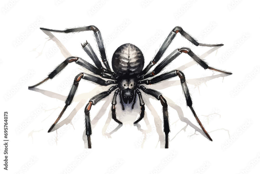 Watercolor black spider isolated on white background. Vector illustration design. - obrazy, fototapety, plakaty 