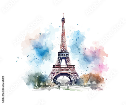 Watercolor sketch of Eiffel Tower Paris France. Vector illustration design.