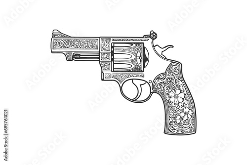 Vintage revolver sketch hand drawn in doodle style. Vector illustration design.