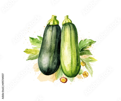 Zucchini. Hand drawn watercolor. Vector illustration design.