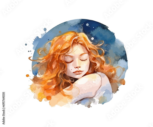 Watercolor sleeping girl. Vector illustration design.